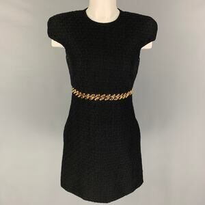 VERSACE Size 2 Black Cotton Textured Cap Sleeves Dress